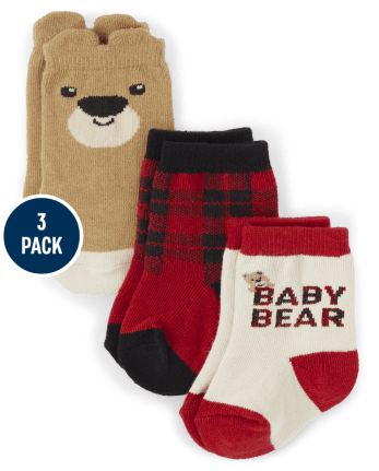 Unisex Baby Bear Midi Socks 3-Pack