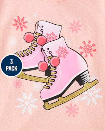 Camiseta con gráfico de invierno para niñas, paquete de 3