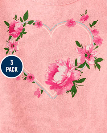 Paquete de 3 tops con sobrefalda floral para niñas pequeñas