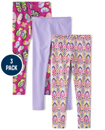 Girls Mix And Match Butterfly Knit Leggings 3-Pack