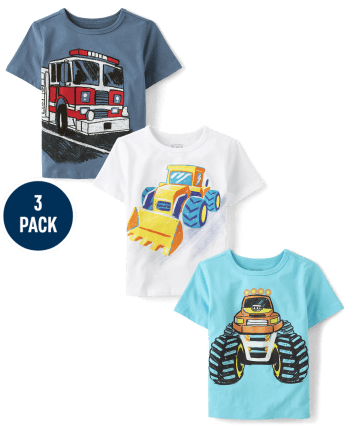 Paquete de 3 camisetas con gráfico de vehículo para bebés y niños pequeños