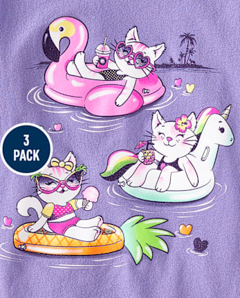 Paquete de 3 camisetas con gráfico de verano para niñas