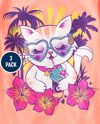 Paquete de 3 camisetas con gráfico de verano para niñas