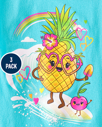 Paquete de 3 camisetas con gráfico de verano para niñas