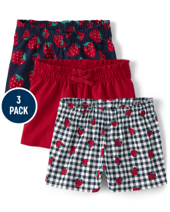 Toddler Girls Strawberry Paperbag Waist Shorts 3-Pack