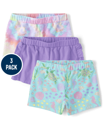 Toddler Girls Rainbow Tie Dye Ruffle Shorts 3-Pack