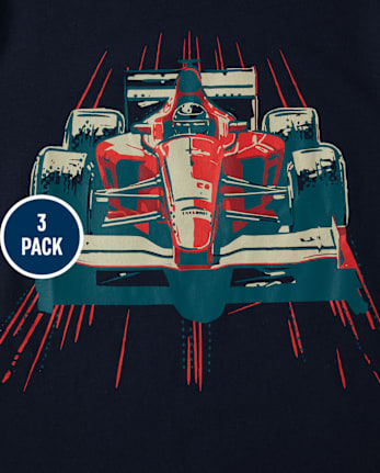 Camiseta con gráfico de vehículo para niño, paquete de 3