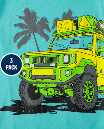 Camiseta con gráfico de vehículo para niño, paquete de 3