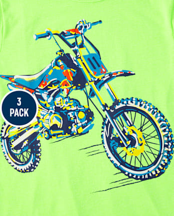 Camiseta con gráfico de vehículo para niño, paquete de 3