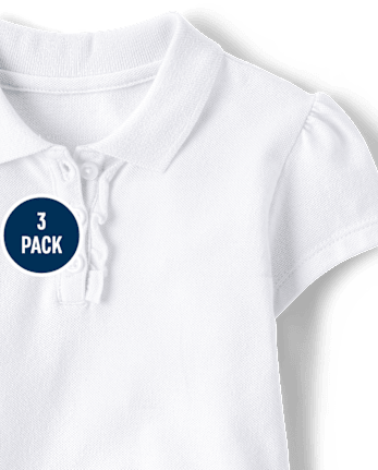 Toddler Girls Uniform Ruffle Soft Stretch Pique Polo 3-Pack - MULTI CLR