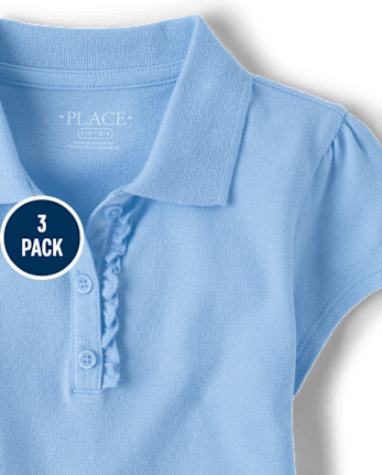 Girls Uniform Soft Stretch Ruffle Polo 3-Pack - DAYBREAK