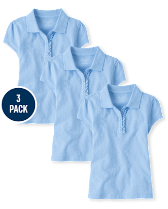 Girls Uniform Soft Stretch Ruffle Polo 3-Pack - DAYBREAK