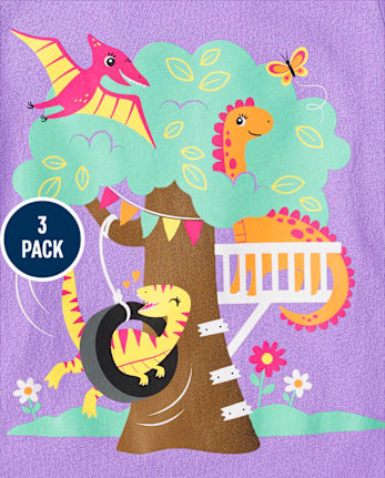 Baby And Toddler Girls Dino Graphic Tee 3-Pack