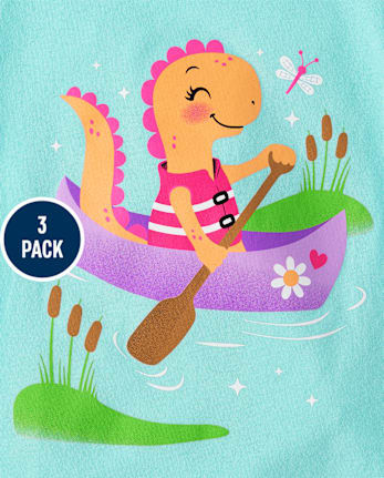 Baby And Toddler Girls Dino Graphic Tee 3-Pack