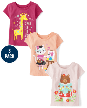 bébé et tout-petit, fille Animal T-shirt imprimé 3-Pack
