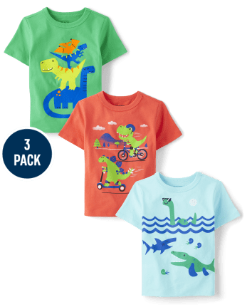 Baby And Niños pequeños Boys Dino Camisetas estampadas 3-Pack