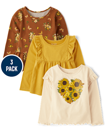 Toddler Girls Sunflower Top 3-Pack Top