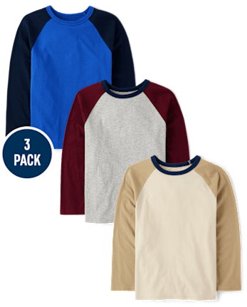 Garçons à contraste de couleurs Raglan Top 3-Pack