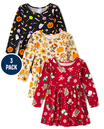 Toddler Girls Holiday Everyday Dress 3-Pack