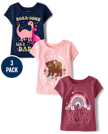 Baby And Toddler Girls Family Graphic Tee 3-Pack