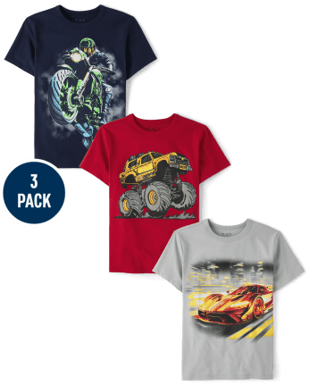 Lot de 3 t-shirts imprimés pour garçon avec véhicule