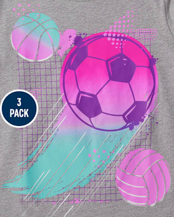 Girls Sports Graphic Tee 3-Pack - MULTI CLR