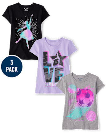Girls Sports Graphic Tee 3-Pack - MULTI CLR