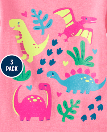 Baby And Toddler Girls Dino Graphic Tee 3-Pack - MULTI CLR