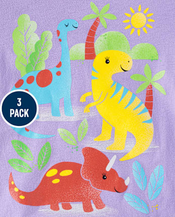 Baby And Toddler Girls Dino Graphic Tee 3-Pack - MULTI CLR