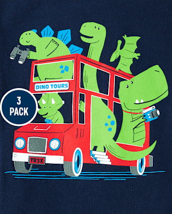 Baby And Niños pequeños Boys Dino Vehicle Camisetas estampadas 3-Pack