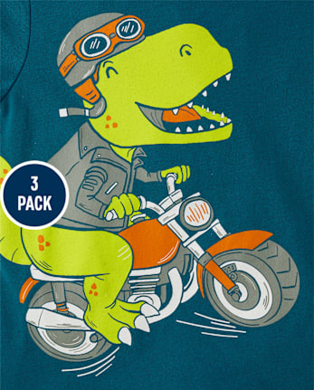 Baby And Niños pequeños Boys Dino Vehicle Camisetas estampadas 3-Pack