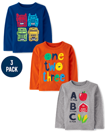 Camisetas estampadas educativas para bebés y niños pequeños, paquete de 3