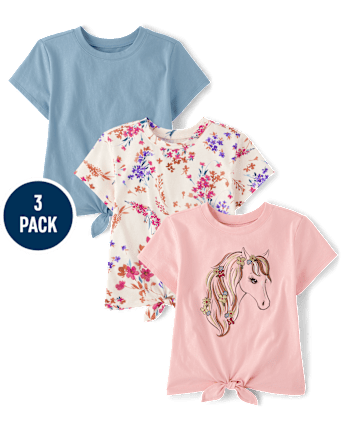 Girls Print Tie Front Top 3-Pack