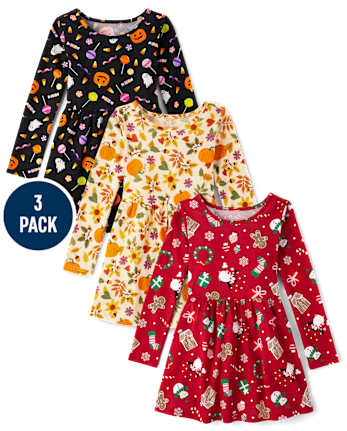 Girls Holiday Everyday Dress 3-Pack