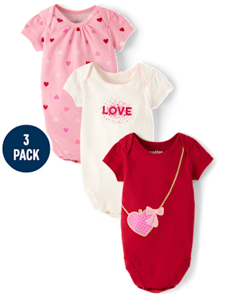 Baby Girls Heart Bodysuit 3-Pack