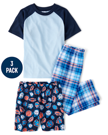 Boys Sports Plaid 3-Piece Pajama Set
