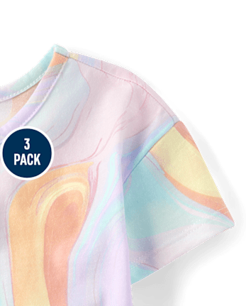 Lot de 3 hauts marbrés arc-en-ciel pour petites filles
