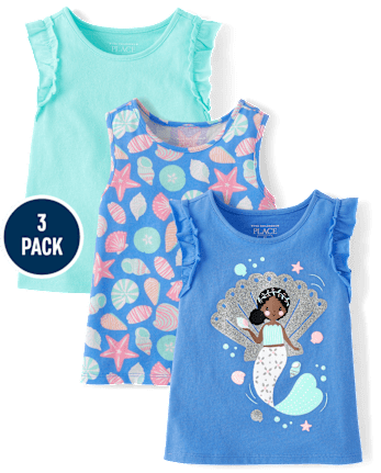 Lot de 3 débardeurs à volants imprimés pour petites filles