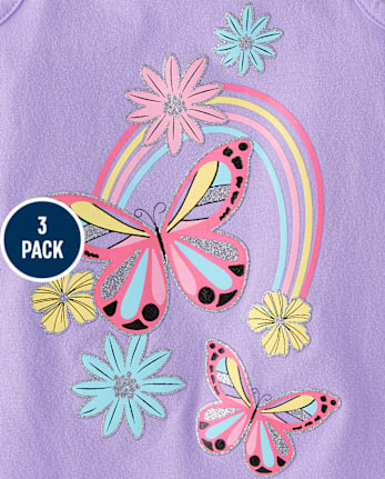 Lot de 3 débardeurs à volants et papillons pour petites filles
