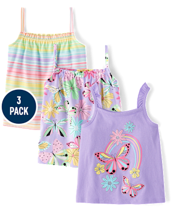 Toddler Girls Butterfly Ruffle Tank Top 3-Pack