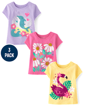 Baby And Toddler Girls Summer Graphic Tee 3-Pack
