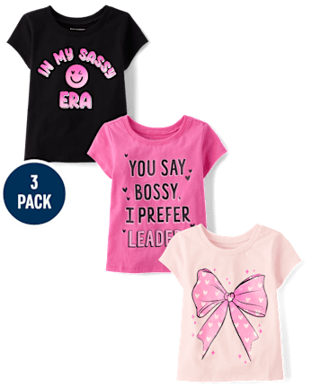Baby And Toddler Girls Bow Graphic Tee 3-Pack