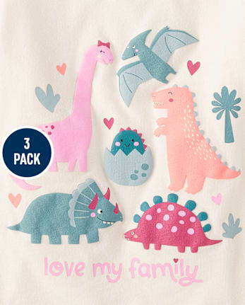 Baby And Toddler Girls Dino Graphic Tee 3-Pack