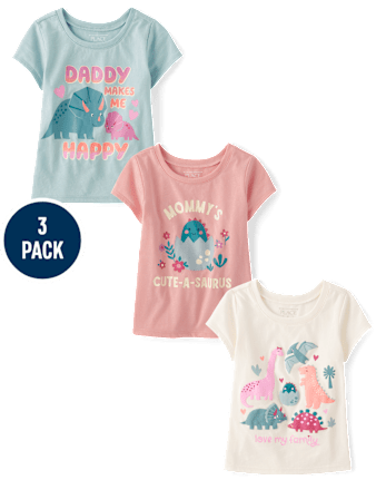 Lot de 3 t-shirts à imprimé dinosaure pour bébés et petites filles