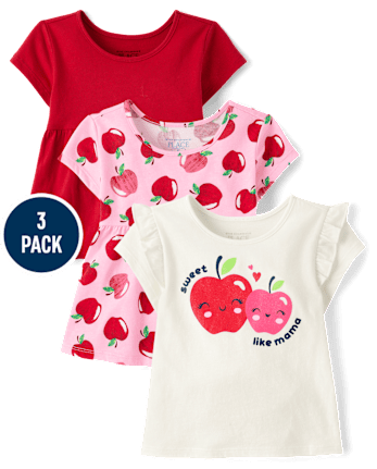 Toddler Girls Apple Top 3-Pack