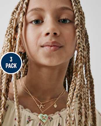 Girls Bow BFF Locket Necklace 3-Pack