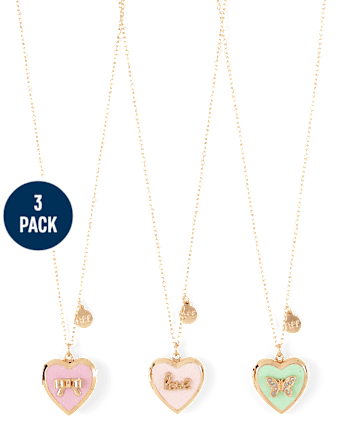 Girls Bow BFF Locket Necklace 3-Pack