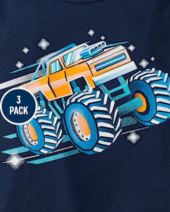 Lot de 3 t-shirts graphiques pour bébés et tout-petits garçons à motifs de véhicules