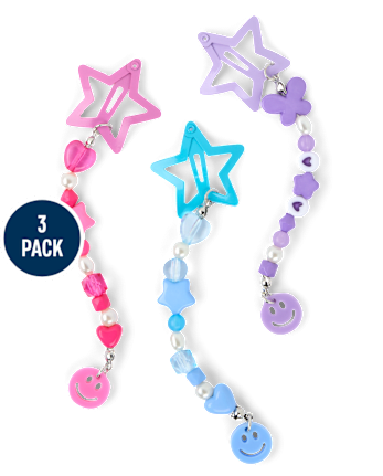 Girls Star Beaded Charm Hair Clip 3-Pack