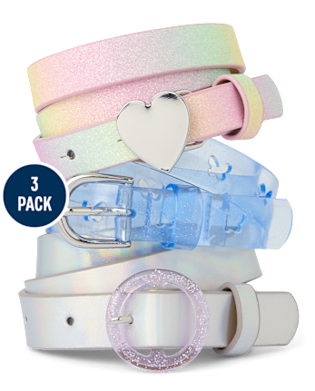 Girls Glitter Heart Belt 3-Pack